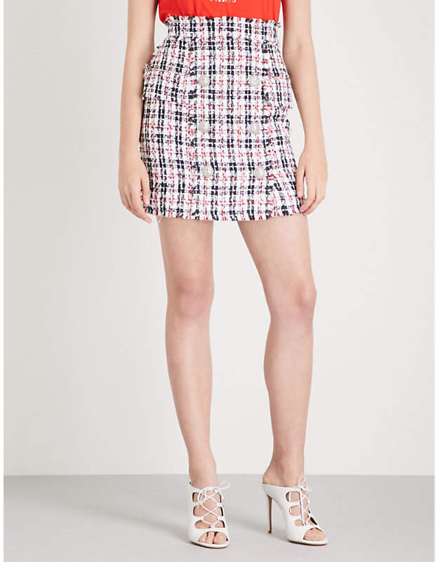 Buttoned tweed mini skirt