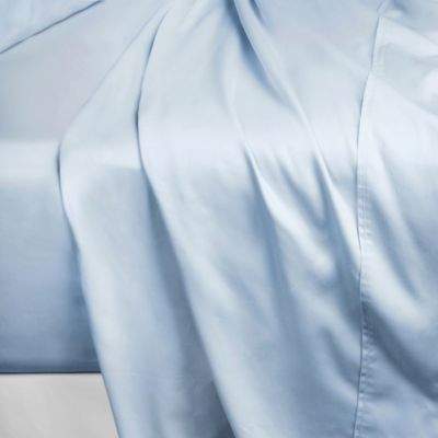 400-Thread-Count 104-Inch x 98-Inch Cotton Sateen King Flat Sheet in Light Blue