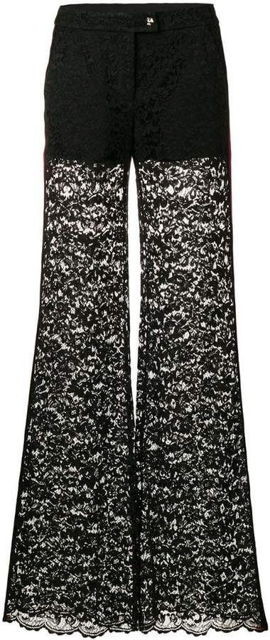 lace flared trousers with contrasting side panels