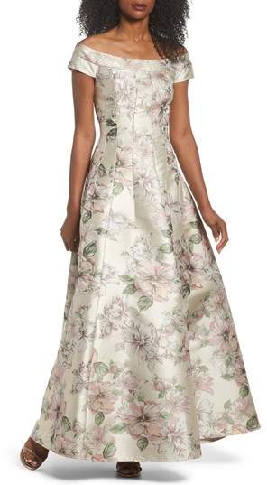 Floral Jacquard Off the Shoulder Ballgown