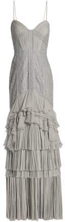 J.mendel Lace-Paneled Ruffled Silk Gown