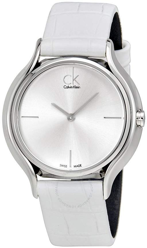 Skirt Silver Dial White Leather Ladies Watch