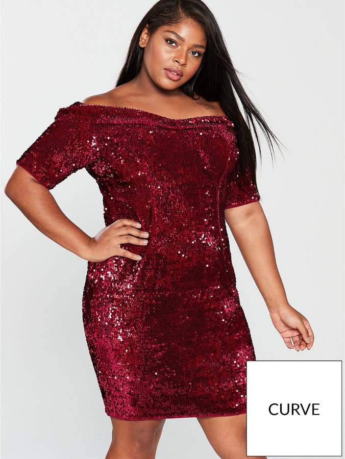 V By Very Curve Sequin Bodycon Dress - Red