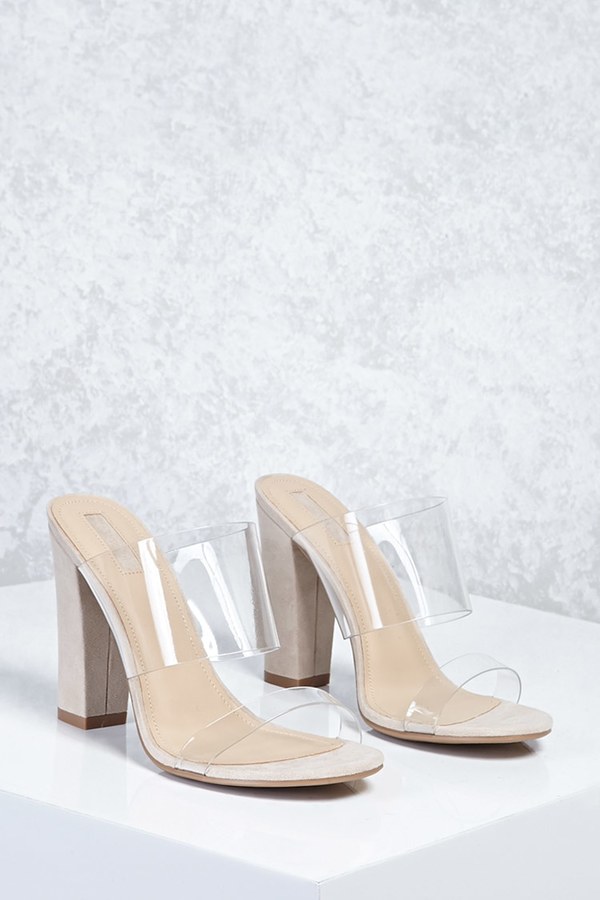Translucent Clear Faux Suede Heels