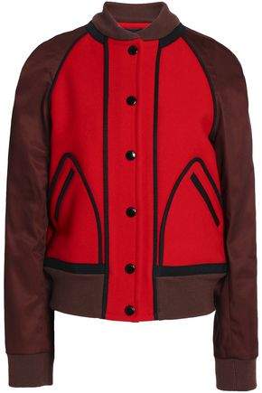 Two-Tone Twill-Paneled Wool-Felt Bomber Jacket