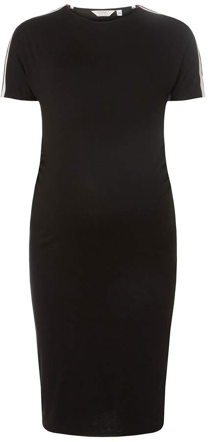 **Maternity Black Sports Striped Bodycon Dress
