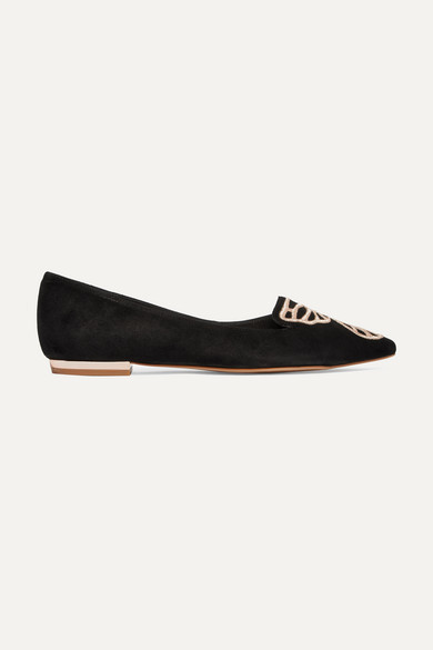  Bibi Butterfly Embroidered Suede Point-toe Flats - Black