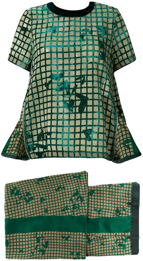 grid print wide leg trousers