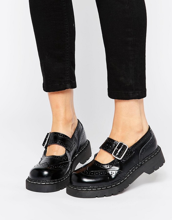 T.U.K. Wingtip Brogues Mary Jane Chunky Leather Flat Shoes - ShopStyle ...