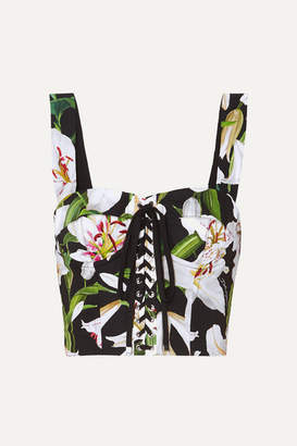 Dolce & Gabbana Cropped Floral-print Cotton-blend Poplin And Mesh Bustier Top - Black Dolce & Gabbana Cropped Floral-print Cotton-blend Poplin And Mesh Bustier Top - Black