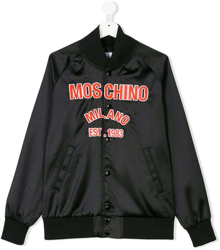 Moschino Kids zipped logo bomber jacket