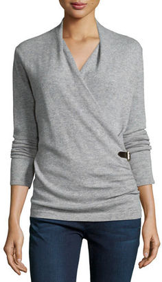 Neiman Marcus Cashmere Collection Cashmere Belted Wrap Top