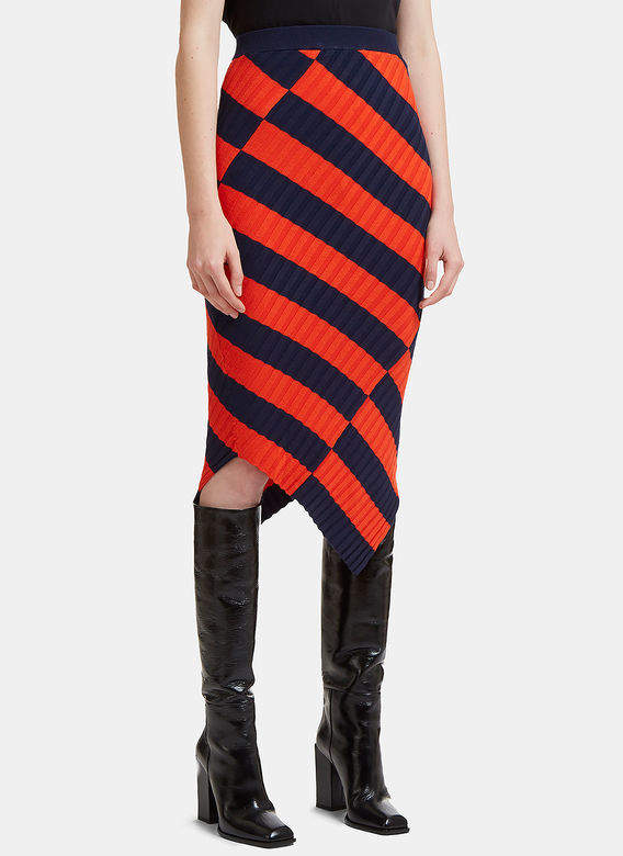 Asymmetric Striped Rib Skirt in Navy and Orange