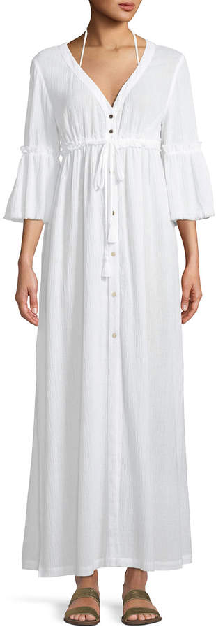 Portofino Button-Front Maxi Coverup Kaftan