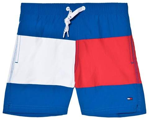Bright Blue Red And White Flag Swim Shorts