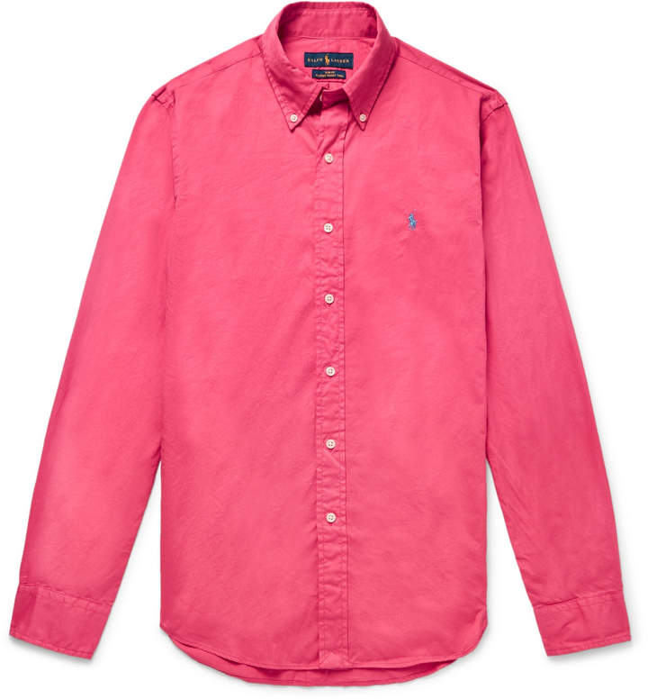 Slim-Fit Garment-Dyed Button-Down Collar Cotton-Twill Shirt