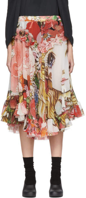 Multiclor Ruffled Anime Girl Print Skirt