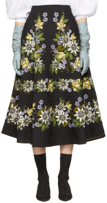 Black Floral Matelassé Tiana Skirt