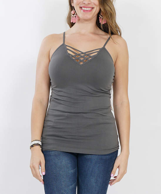 Medium Gray Seamless Lattice Camisole - Plus