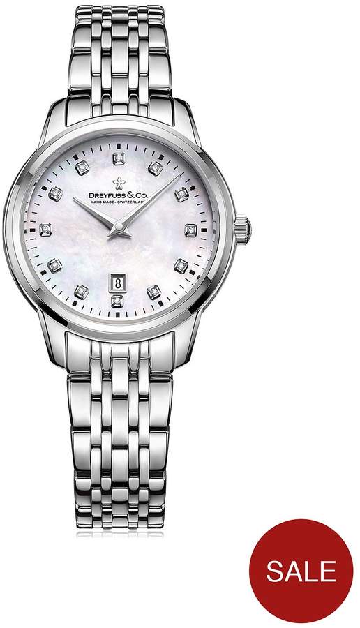 1890 Mother Of Pearl Dial With Diamond Set Numerals And Stainless Steel Strap Ladies Watch