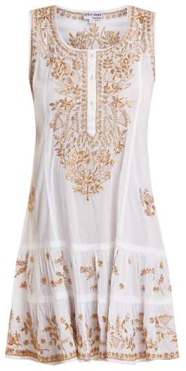 Floral-embroidered cotton mini-dress