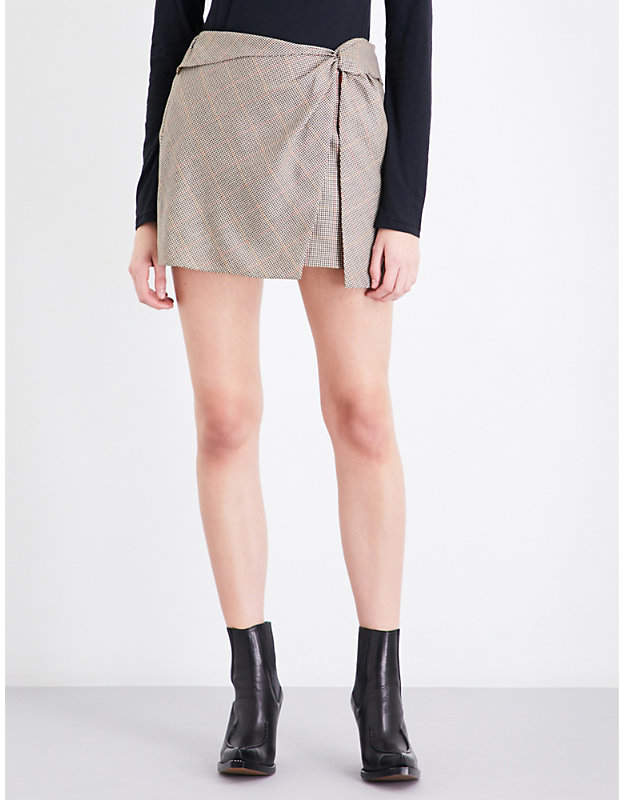 Logan knot-detail mid-rise wool skirt
