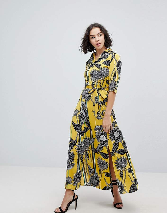 – Maxi-Hemdkleid mit Sonnenblumenprint