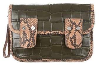 Michael Kors Snakeskin-Trimmed Leather Clutch - ANIMAL PRINT - STYLE