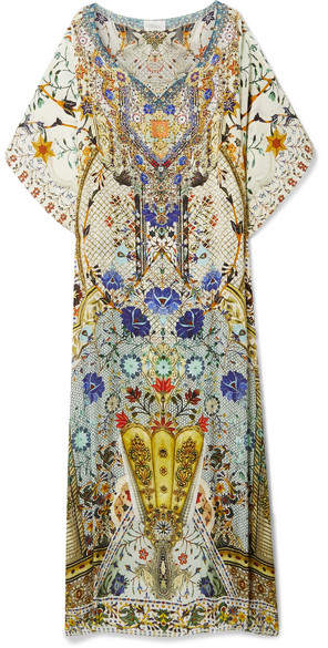 The Butterfly Effect Embellished Printed Silk Crepe De Chine Kaftan - Off-white
