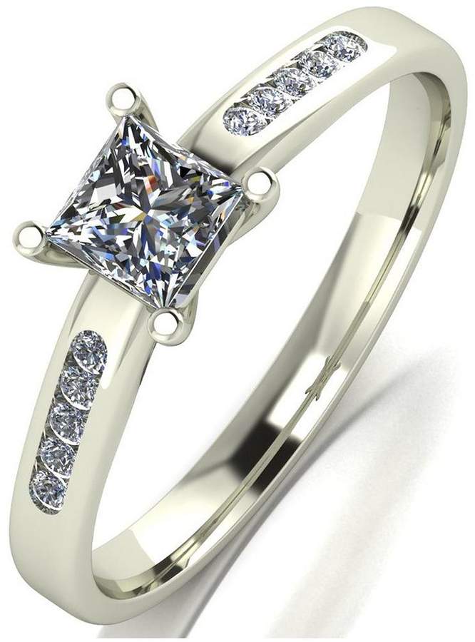 Love DIAMOND Love Diamond 9ct White Gold Princess Cut Centre 50pts Total Diamond Solitaire Ring