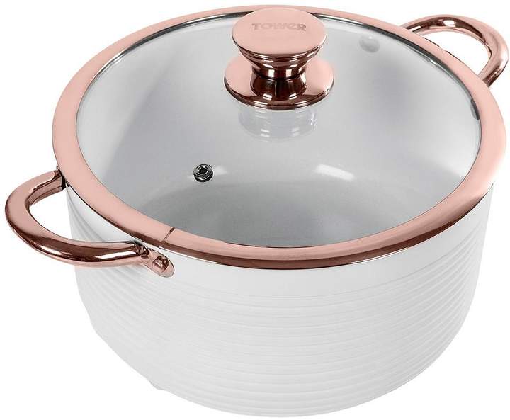 Linear Rose Gold 24 Cm Casserole Pan In White