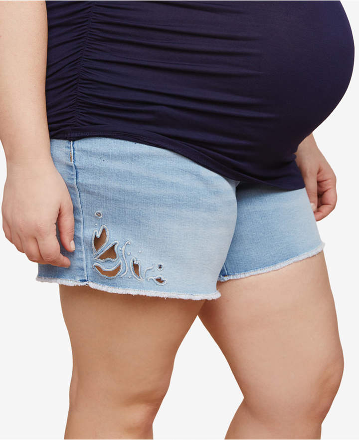 Motherhood Maternity Plus Size Embroidered Denim Shorts