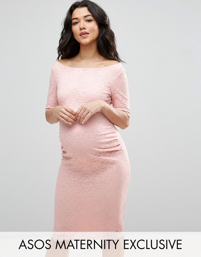 Maternity Bardot Dress with Half Sleeve in Lace