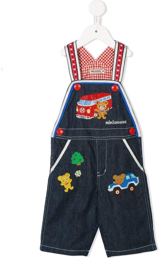Miki House embroidered denim dungarees