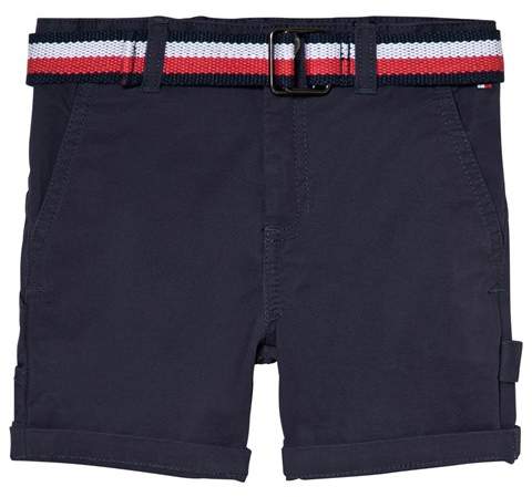 Navy Branded Belted Shorts