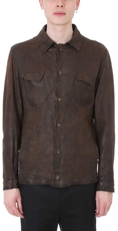 Salvatore Santoro Brown Leather Shirt Jacket