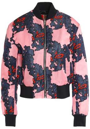 Floral-Print Satin Bomber Jacket