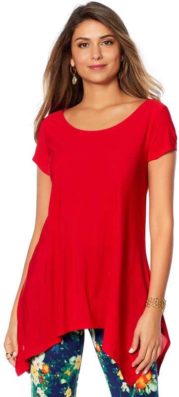Slinky Brand Cap-Sleeve Trapeze Hanky-Hem Tunic