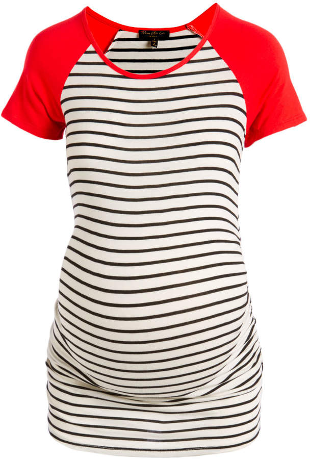 Red & Black Stripe Side-Cinch Maternity Raglan Tee