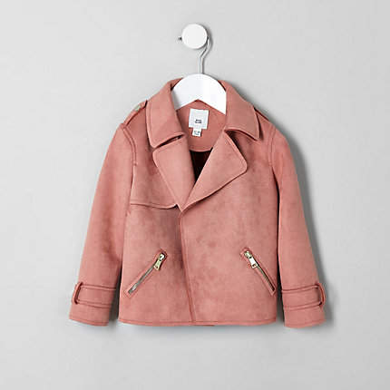 Mini girls Pink faux suede trench jacket