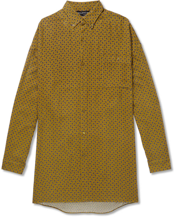 Oversized Button-Down Collar Paisley-Print Brushed-Twill Shirt