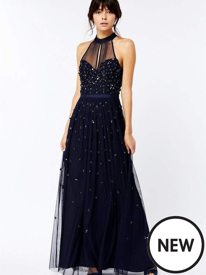 Alexa Embellished Maxi Dress – Navy
