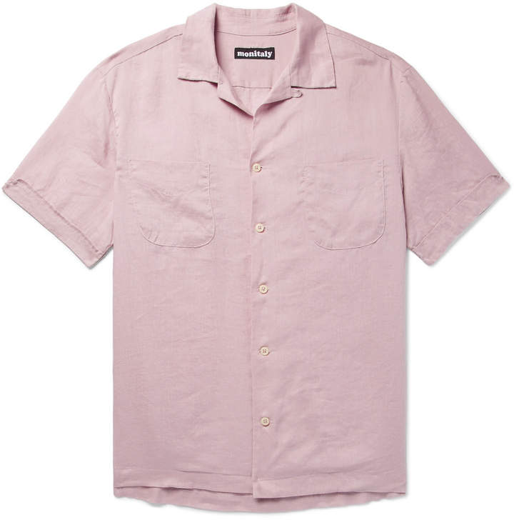 Monitaly Camp-Collar Slub Linen Shirt