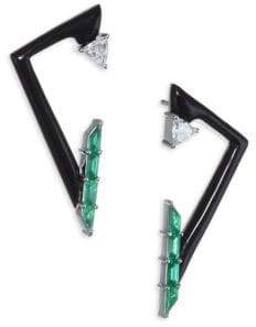 Nikos Koulis Diamond and Emerald 18K Gold V Drop Earrings
