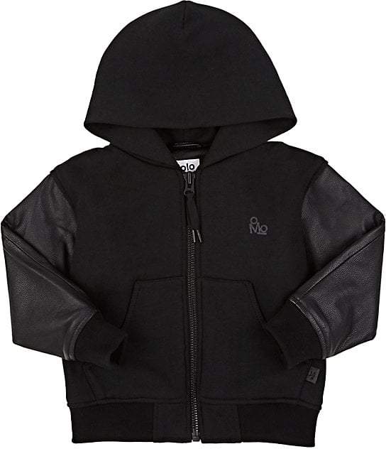 Molo Kids Kids' Leather-Sleeve Cotton-Blend Zip-Front Hoodie