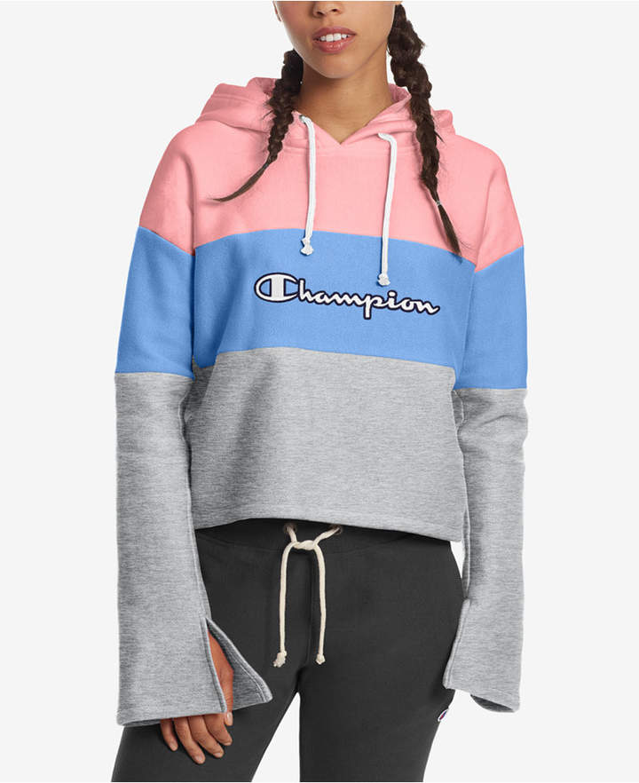 Colorblocked Bell-Sleeve Cropped Hoodie
