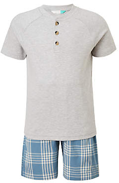 Boys' Gingham Short Pyjamas, Grey/Blue
