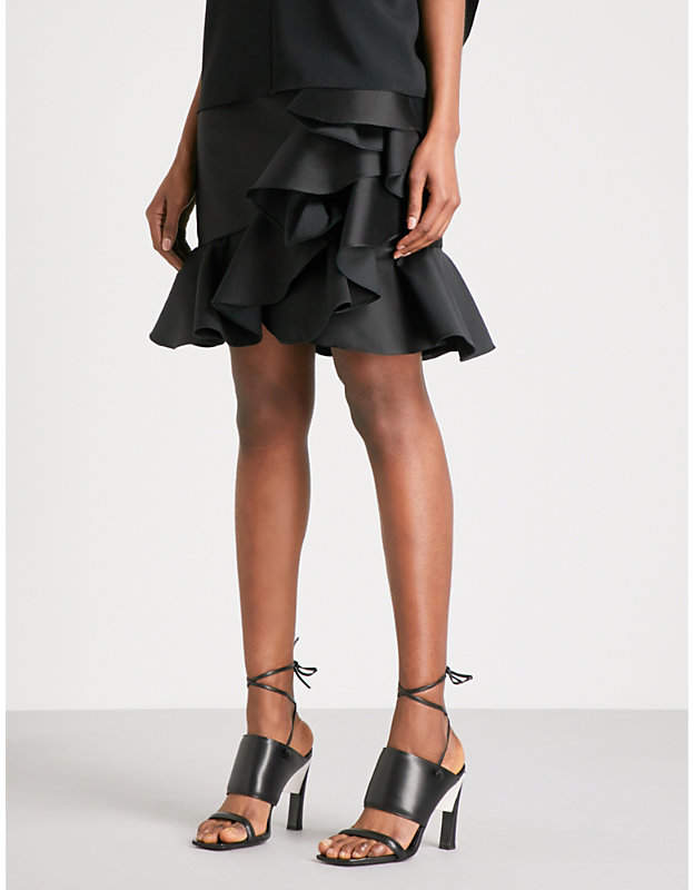 Ruffled high-rise satin-crepe skirt