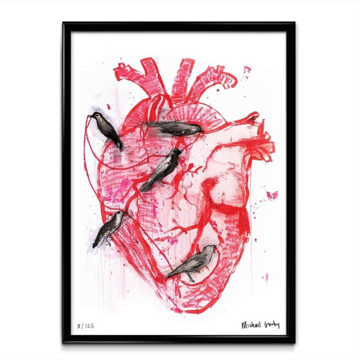 Michael Gurhy - Damages Birds in Heart Giclée Fine Art Print A2