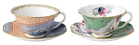 Butterfly Bloom Teacup & Saucer, Set of 2: Blue Peony & Butterfly Posy